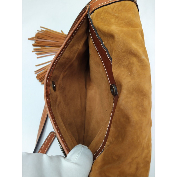 Patricia Nash Brown Suede Leather Pushlock Flap Closure Crossbody Bag - Picture 9 of 16